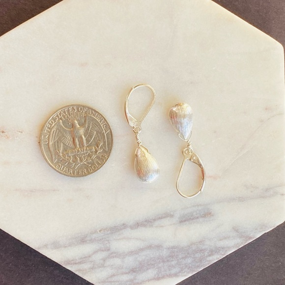 Brushed Sterling Silver Teardrop Lever back Dangle/ Drop - Picture 3 of 6